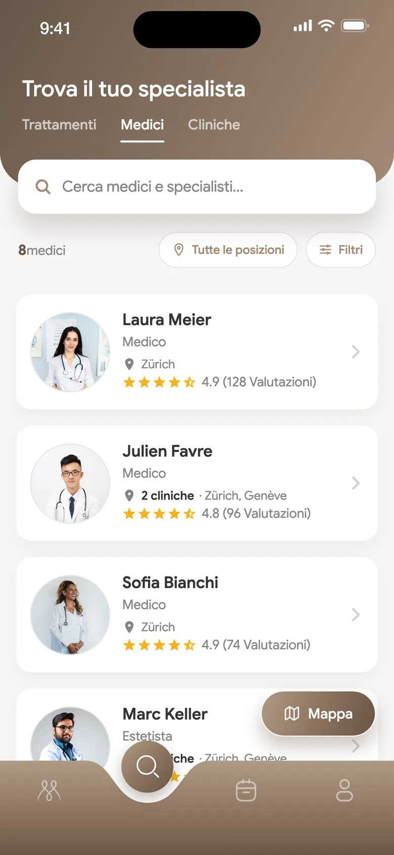 Elenco di medici nell'app Metaesthetics